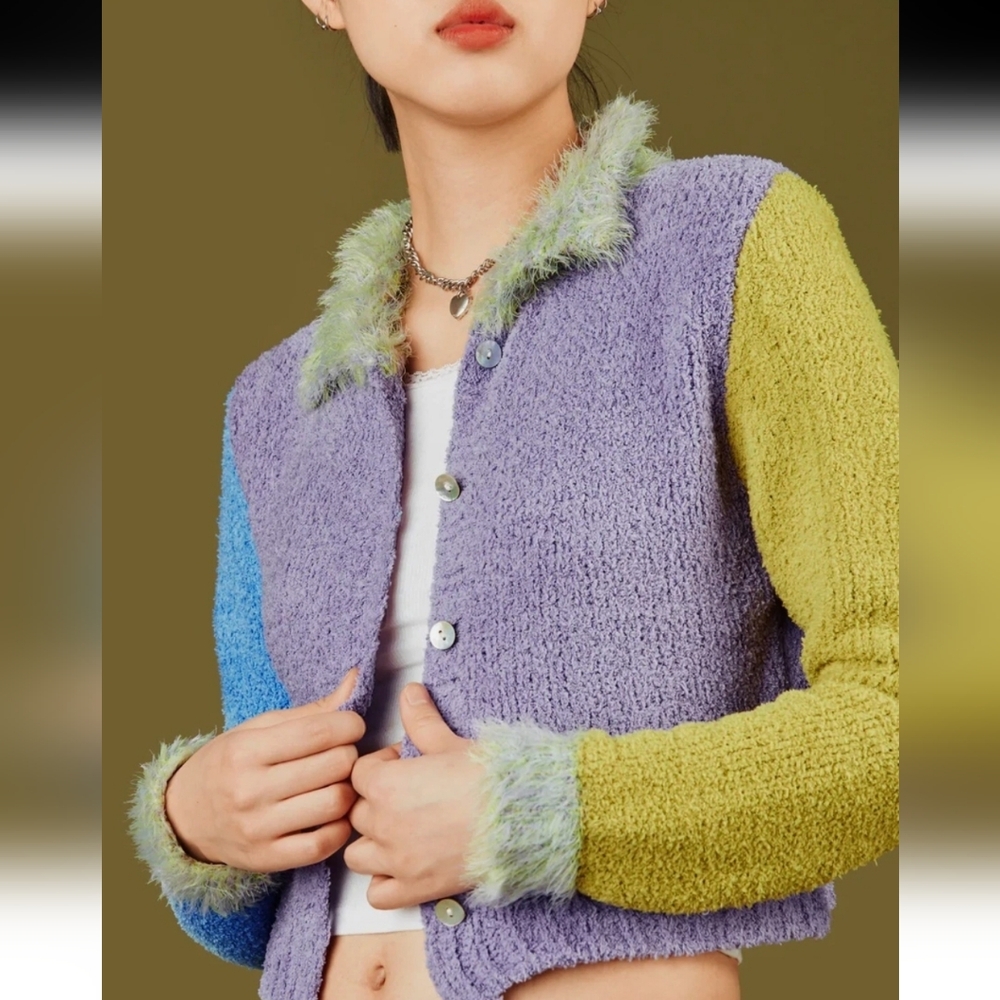 UNIF Women's Sweater Fluffy Bright cardigan sweater 90s colorful pastel goth - Picture 3 of 8
